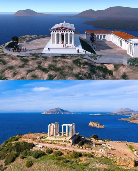 The Temple of Poseidon was built between 444 and 440 BC. Sailors and mariners believed that storms resulted from Poseidon's wrath, and the temple served as a palace where they hoped to appease Poseidon. Hellenic Heroes #hellas #ancientgreece #greekhistory #greekmythology Temple Of Poseidon, Ithaca Greece, Rome History, Architecture Antique, Hellenistic Period, Greek Temple, Empire Romain, Classical Antiquity, Roman Architecture