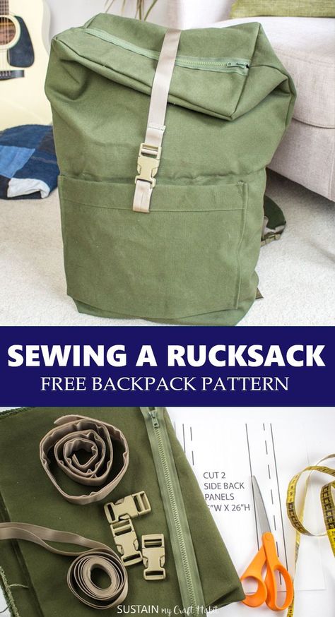 Enjoy this free backpack pattern with how-to instructions for sewing a rucksack using durable, weather-resistant 100% cotton canvas. Canvas Backpack Pattern, Rucksack Pattern, Diy Backpack Pattern, Backpack Pattern Sewing, Backpack Sewing, Canvas Rucksack, Diy Sac, Diy Backpack, Bag Pattern Free