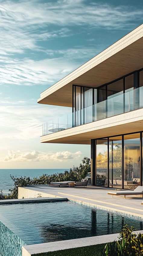 Title: Contemporary beachfront house with ocean-facing glass walls Beachfront House, Glass Walls, Ocean Views, Coastal Living, Ocean View, Glass Wall, Beach House, House Interior, Architecture