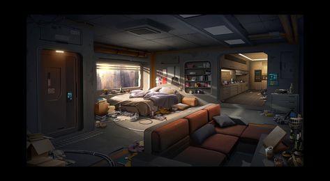 ArtStation - Sci-Fi Apartment, Raul Rosell Sci Fi Room Concept Art, Sci Fi Decor, Scifi Apartment, Apartment Concept Art, Concept Art Sci Fi, Sci Fi Apartment, Sci Fi Rooms, Sci Fi House, Scifi Room