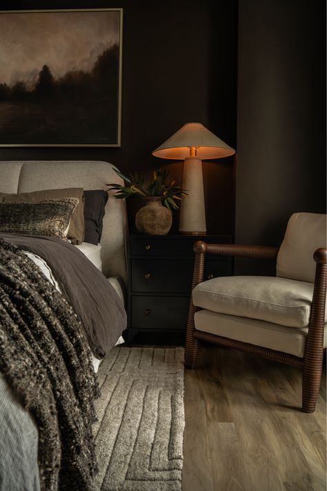 Shop Kinnan Bed and other curated products on LTK, the easiest way to shop everything from your favorite creators. Moody Bedding, Cozy Bedroom Corner, Dark Moody Bedroom, Dark Brown Bedrooms, Bedroom Eclectic, Teal Bedroom, Moody Bedroom, Bedroom Corner, Cozy Chair