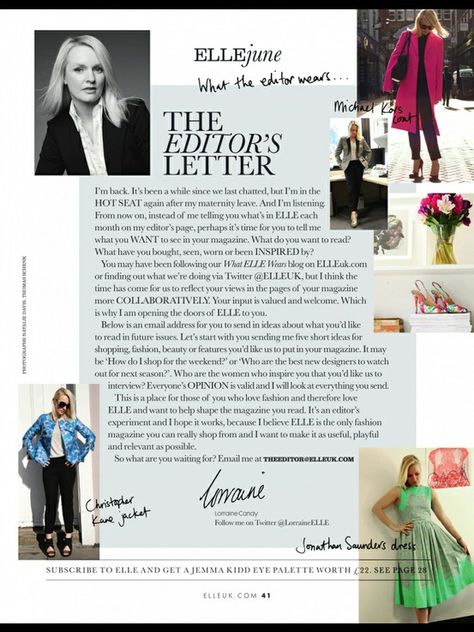 Elle Magazine Aesthetic, Elle Magazine Layout, Editors Letter, Magazine Page Design, Letter From The Editor, Typography Magazine, Book Illustration Layout, Indesign Layout, Fashion Magazine Design