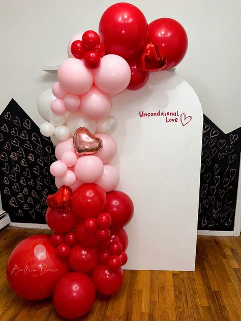 Perfect and simple balloon decor for Valentine’s 💗❤️ Valentines Day Balloon Backdrop, Valentines Arch Ideas, Galentines Balloon Arch, Valentine Balloon Arch Ideas, Valentine Ballons Ideas, Valentines Balloon Backdrop, Valentines Day Balloon Arch, Valentine Balloon Arch, Valentine’s Day Balloon Garland