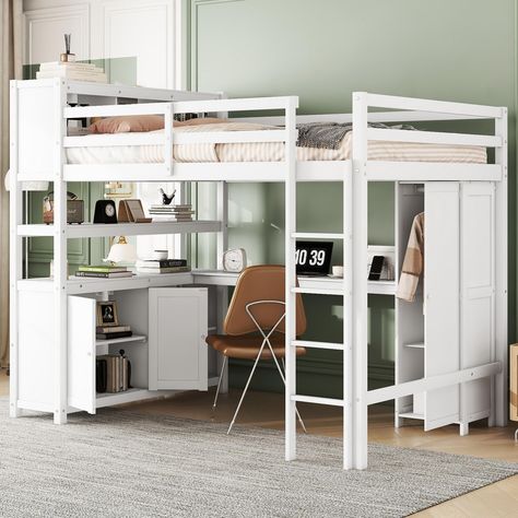 Cabinet And Bookshelf, Loft Bed With Cabinet, Bed With Cabinet, Loft Bed With Wardrobe, Desk For Kids, Full Size Bunk Beds, Full Loft Bed, Full Size Loft Bed, Cabinet Bookshelf