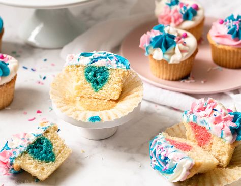 Cupcake Gender Reveal, Chinese Gender Calendar, Gender Calendar, Red Velvet Cupcakes Recipe, Baby Shower Food For Girl, Simple Gender Reveal, Best Buttercream Frosting, Baby Gender Reveal Party Decorations, Gender Reveal Cupcakes