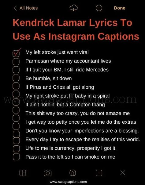 Kendrick Lamar Selfie, Kendrick Lamar Lyric Tattoos, Kendrick Lamar Instagram Captions, Kendrick Lamar Aesthetic Lyrics, Kendrick Lamar Birthday Cake, Like That Kendrick Lamar, Kendrick Quotes Lyrics, Kendrick Lamar Song Quotes, Kendrick Lamar Tattoo Ideas Lyrics