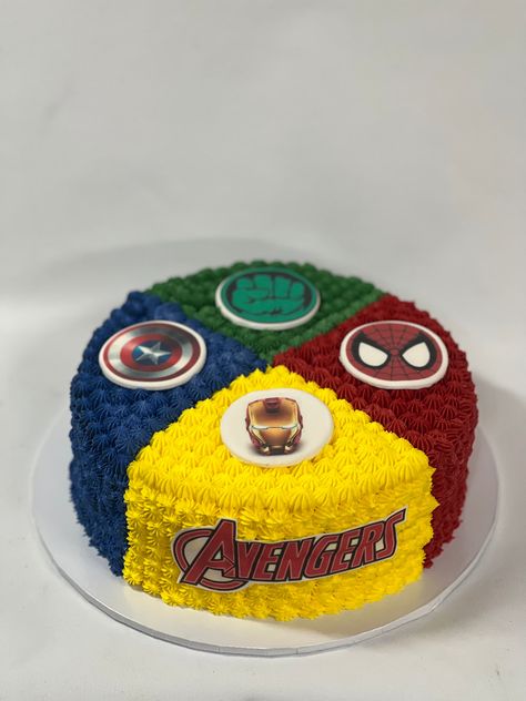 Super Hero Birthday Cake Ideas, Easy Avengers Cake, Simple Avengers Cake, Avengers Cake Ideas, Avengers Cake Design, Avengers Themed Cakes, Super Hero Birthday Cake, Jordan Birthday, Cake Sizes And Servings