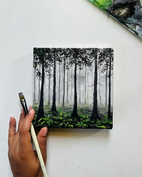 Full process Timelapse available for subscribers🍃 Up for sale. Acrylic paints on stretched canvas. [misty, forest, nature, landscape, art, acrylic painting, gouache, artist, Instagram] #aesthetic #green #naturelovers #forest #acrylicpainting #painting #canvas Landscape Art Acrylic, Nature Landscape Art, Painting Gouache, Artist Instagram, Scenery Paintings, Art Landscapes, Misty Forest, Aesthetic Green, Fantasy Forest