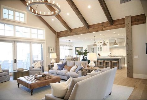 Cabin Basement, Vaulted Ceiling Living Room, Log Home Decorating, Living Room Furniture Layout, Open Concept Living Room, Vaulted Ceilings, Furniture Layout, Livingroom Layout, New Living Room