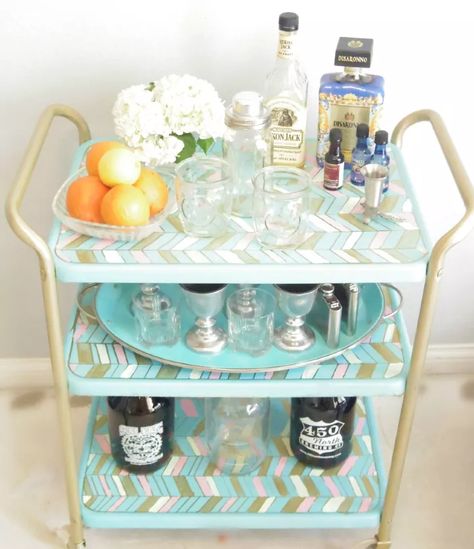 DIY Beautiful Bar Cart | Hometalk Bar Cart Hack, Painting Rusted Metal, Metal Cart, Diy Bar Cart, Aqua Paint, Gold Bar Cart, Garage Sale Finds, Pub Set, Beautiful Bars