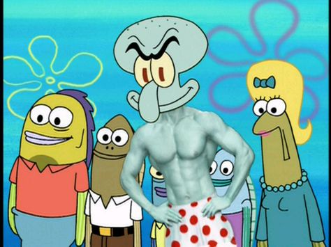 "Don't be intimidated, Squidward. Try to imagine him in his underwear.  OH NO HE'S HOT!!!" Hot Squidward, Pencil Test, Pineapple Under The Sea, Love My Best Friend, Spongebob Funny, Draw The Squad, Spongebob Squarepants, Teen Titans, Under The Sea