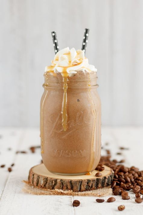 Salted Caramel Mocha Protein Shake - Jennifer Meyering Carmel Protein Shake, Salted Caramel Protein Shake, Caramel Protein Shake, Salted Caramel Mocha Frappuccino, Caramel Biscotti, Mocha Protein Shake, Salted Carmel, Ninja Kitchen, Salted Caramel Mocha