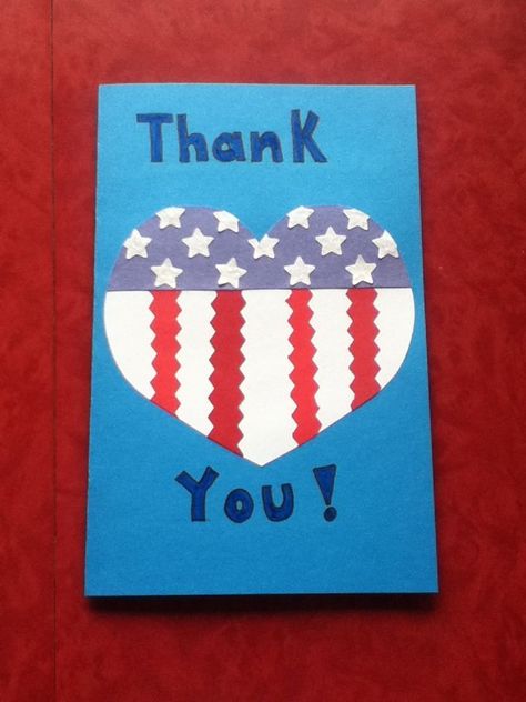 Handmade Veterans Day Card Valentines Day Cards For Veterans, Valentines For Veterans Ideas, Veteran Day Cards, Diy Veterans Day Cards, Veteran Cards Ideas, Veterans Day Cards For Kids, Aba Crafts, Cards For Veterans, Valentines Day Card Sayings