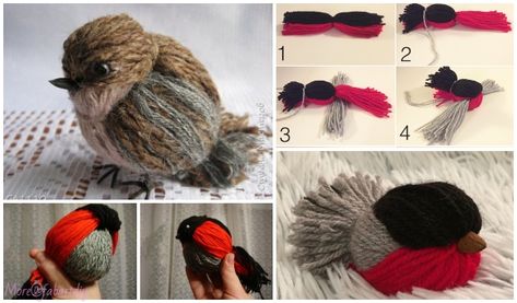 Kids Craft: Fun Yarn Birds DIY Tutorial - Video: easy yarn birdie for Christmas ornament, home hanging decoration, kids gift Yarn Birds, Yarn Diy Projects, Birds Diy, Fun Yarn, Easy Knitting Projects, Diy Yarn Crafts, Easy Art Projects, Bird Crafts, Yarn Diy