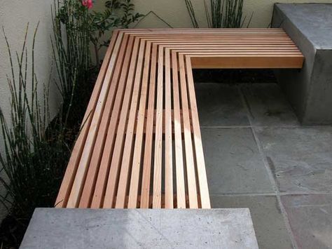 I have something like this in mind for our front porch. Concrete Wood Bench, Deck Bench Seating, Concrete Garden Bench, Modern Terrace, Outdoor Bench Seating, Planter Bench, Corner Seating, Concrete Patios, Concrete Bench