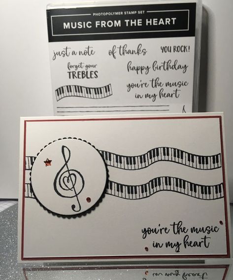 Stampin' Up! Music From The Heart stamp set Music Cards, Music Card, Musical Cards, Musical Theme, Simple Scrapbook, Up Music, Heart Stamp, Music Themed, Fancy Fold Cards