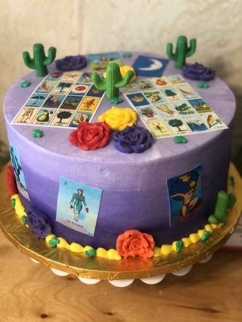 Cake Mexican Theme, Loteria Theme Cake, Loteria Cake Ideas, Mexican Theme Cake For 15, Loteria Cupcakes, Loteria Cookies Decorated, Mexican Birthday Parties, Fiesta Cake, 31st Birthday