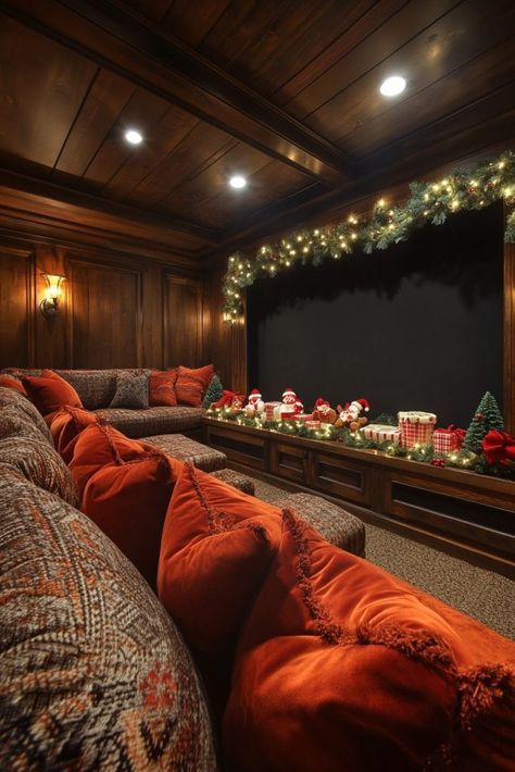 amazing christimis home and kitchen decor ideas that turns home into classy Christmas Lights Around Tv, Christmas Decor Ideas For Living Room Tv, Movie Themed Rooms, Night Cinema, How To Decorate Around A Tv, Penthouse Aesthetic, Small Tv Room, Cozy Christmas Living Room, Christmas Decorations Apartment