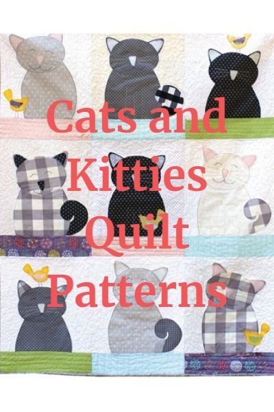 Cat Quilts Ideas, Quilt Cats Free Pattern, Cat Quilt Block Pattern Free, Applique Cats, Kitty Craft, Cat Pillow Pattern, Cat Themed Quilts, Cat Applique Designs, Cats On Cats Quilt