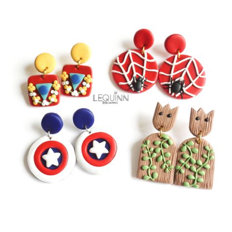 Nurse Polymer Clay Earrings, Marvel Clay Earrings, Disney Clay Earrings Diy, Polymer Clay Earrings Disney, Disney Earrings Clay, Clay Disney Earrings, Polymer Clay Disney Earrings, Marvel Polymer Clay, Marvel Clay Ideas