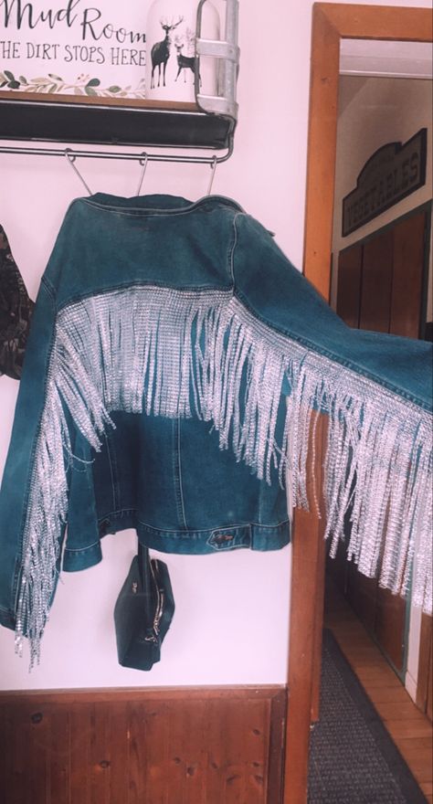 #westernstyle #tassel #jacket #denimjacket #diy Diy Tassel Jacket, Denim Jacket With Tassels, Fall Leather Tassel Outerwear, Fall Festival Fringe Denim Jacket, Western Tassel Jacket, Rodeo Outerwear With Tassels, Tassel Jacket, Diy Tassel, Farm Design