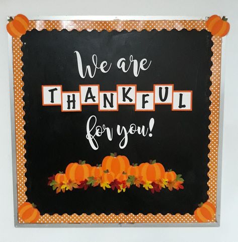 November Office Decorations, Holidays Bulletin Boards, Thanksgiving Mental Health Bulletin Board, Thankful Bulletin Boards For School, Thanksgiving Nurse Bulletin Board, Give Thanks Bulletin Board Ideas, Thankful Board For Work, November Bulletin Boards For Toddlers, School Cafeteria Bulletin Board Ideas