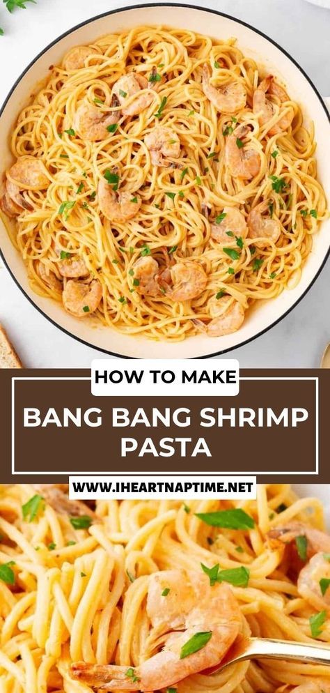 Enjoy this popular sweet, spicy, and creamy bang bang shrimp pasta, and save room for seconds! This simple copycat recipe is made with al dente fettuccine, pan-seared shrimp in a creamy sriracha and chili sauce! Healthy Bang Bang Shrimp, Bang Bang Shrimp Pasta Recipe, Bang Bang Shrimp Pasta, Bang Bang Shrimp Recipe, Shrimp Pasta Recipe, Bang Bang Shrimp, Easy Peasy Recipes, Shrimp Pasta Recipes, Shrimp Dishes