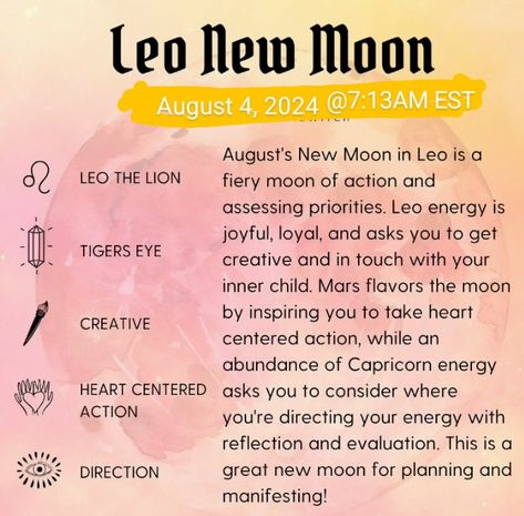 New Moon August 2024, Leo Crystals, Leo New Moon, Leo August, New Moon In Leo, Moon In Leo, Oracle Tarot, Take Heart, Inner Child