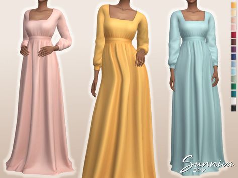 Sims Generations, The Sims 4 Kids, Olive Specter, Ottoman Dress, Sims 4 Decades Challenge, Sleeved Maxi Dress, Laura Dresses, Sims 4 Cas Mods, Bianca Dress