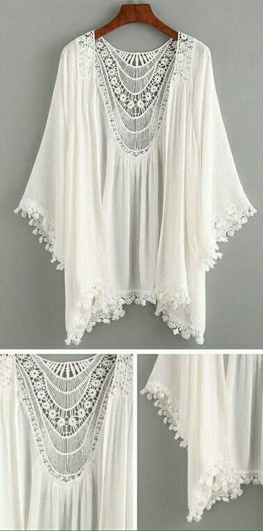 Blus Sifon, Crochet Kimono, Boho Mode, White Kimono, Bohemian Mode, Estilo Hippie, Mode Boho, Summer Fashion Beach, Skirt Maxi