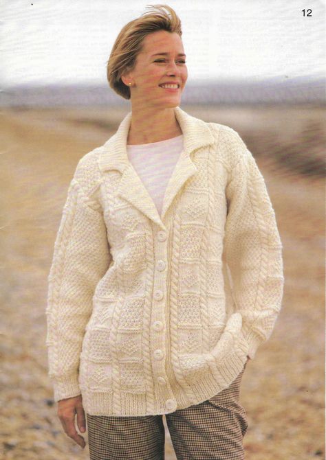 Etsy Knitting Patterns, Ladies Cardigan Knitting Patterns, Aran Knitting Patterns, Aran Cardigan, Aran Sweater, Knitting Instructions, Vintage Knitting Patterns, Patterned Cardigans, Pdf Knitting Pattern