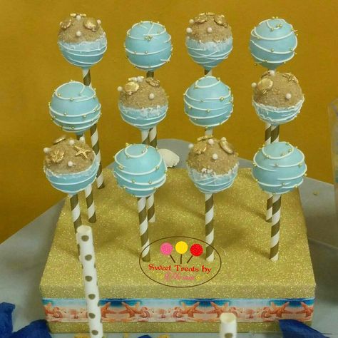 Beach Wedding Cake Pops Beach Themed Cake Pops, Beach Cake Pops, Oreo Cake Pops, Beach Themed Cakes, Wedding Cake Pops, Beach Wedding Cake, Beach Cakes, 17th Birthday, Beach Theme Wedding