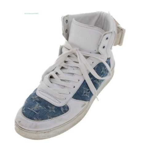 LOUIS VUITTON Monogram Denim Rivoli Line High Style Sneakers, Canvas Size, High Top, Louis Vuitton Monogram, Top Sneakers, High Top Sneakers, High Tops, Dust Bag, Color White