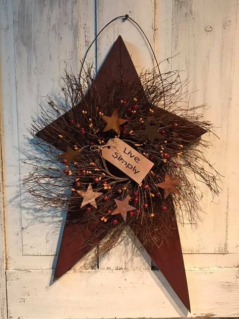 Large Primitive Rustic Star Primitive Hearts, Grungy Candles, Primitive Wall Decor, Wood Stacking, Primitive Stars, Primitive Wreath, Primitive Wood Signs, Primitive Lighting, Primitive Star