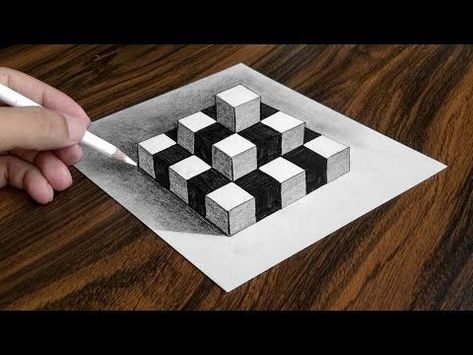 How to Draw Chess Pyramid on Paper - Easy 3D Trick Art Drawing - YouTube Easy Pencil Drawings, Drawing Dragon, 3d Pencil Drawings, Trick Art, Optical Illusion Drawing, 3d Optical Illusions, Illusion Drawings, 3d Art Drawing, Seni 2d