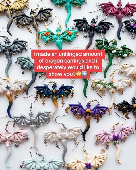 Dragon Clay Earrings, Dragon Earring, Cottagecore Crafts, Fantasy Earrings, Polymer Clay Dragon, Clay Dragon, Handmade Clay Jewelry, Dragon Earrings, Polymer Earrings