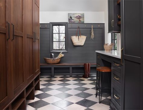 Mudroom Addition, Black And White Tile, Mudroom Design, Black And White Tiles, Laundry Mud Room, Neutral Design, White Tiles, English Countryside, Kitchen Renovation