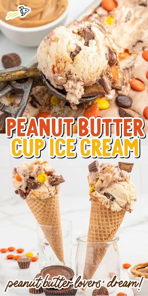 Peanut Butter Ice Cream Peanut Butter Cup Ice Cream, Cup Ice Cream, Ice Cream Recipes Machine, Butter Ice Cream, Ice Cream Maker Recipes, Peanut Butter Ice Cream, Ice Cream Ingredients, Homemade Ice Cream Recipes, Chocolate Peanut Butter Cups