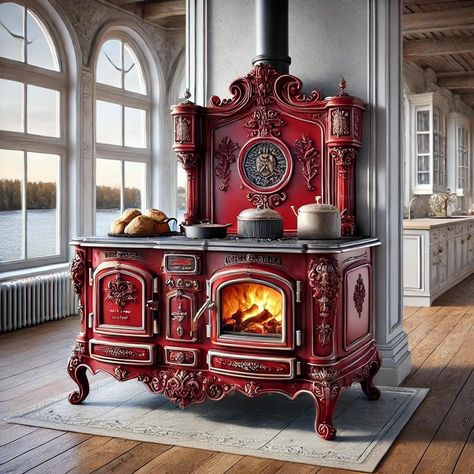 Wood Cookstove, Antique Kitchen Stoves, Classic House Interior Design, Antique Wood Stove, Cordwood Homes, Wood Burning Cook Stove, Fire Stove, Old Stove, Wood Stove Cooking