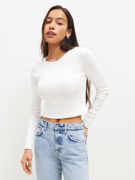 Jeans And Sneakers Outfit, Frilly Blouse, Cropped Long Sleeve Top, Cotton Citizen, The Muse, Cropped Long Sleeve, Swimwear Dress, Cute Crop Tops, Crop Shirt