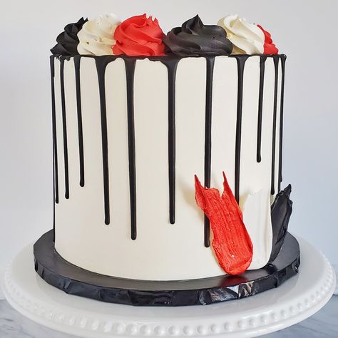 Black Cake Drip, Red Black White Cake, Red Black And White Cake, Red And Black Cake, Trinidad Flag, Gold And White Cake, 30th Ideas, Cake Drip, Black White Cakes