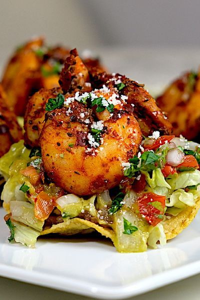 Mexican Inspired Appetizers, Shrimp Tostada, Mexican Dinner Party, Shrimp Tostadas, Mexican Feast, Mexican Entrees, Tostada Recipes, Shrimp Marinade, Mexican Shrimp