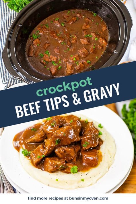 Beef Tips And Gravy Crockpot, Beef Tips Slow Cooker, Crock Pot Beef Tips, Beef Tip Recipes, Crock Pot Beef, Beef Tips And Gravy, Vegetarian Crockpot Recipes, Slow Cooker Recipes Beef, Slow Cooker Recipe