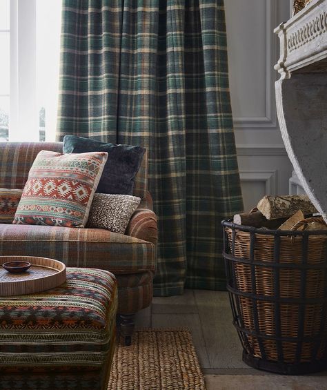 Colefax and Fowler Belvedere Fabric Collection | McKenzie & Willis Colefax Fowler, Colefax And Fowler, English Living Room, Plaid Curtains, English Country Style, Andrew Martin, Fabric Collection, Lorem Ipsum, Woven Fabric