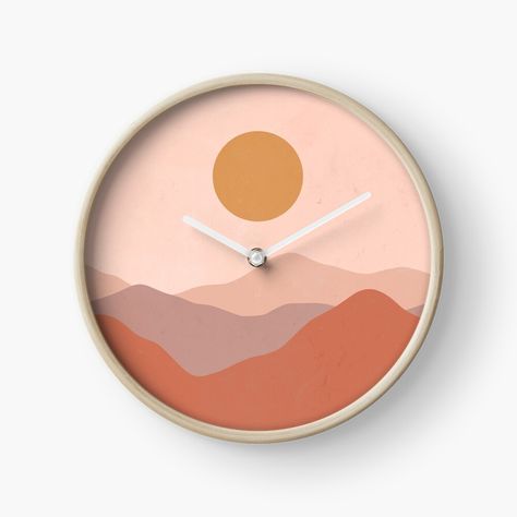 Get my art printed on awesome products. Support me at Redbubble #RBandME: https://www.redbubble.com/i/clock/Boho-Earthy-Landscape-by-trajeado14/48510419.CN2BJ?asc=u Earthy Landscape, Boho Rustic Home, Wall Clock Painting, Vinyl Art Paint, Boho Landscape, Aesthetic Clock, Phone Backgrounds Quotes, Clock Painting, Laser Cut Wood Crafts