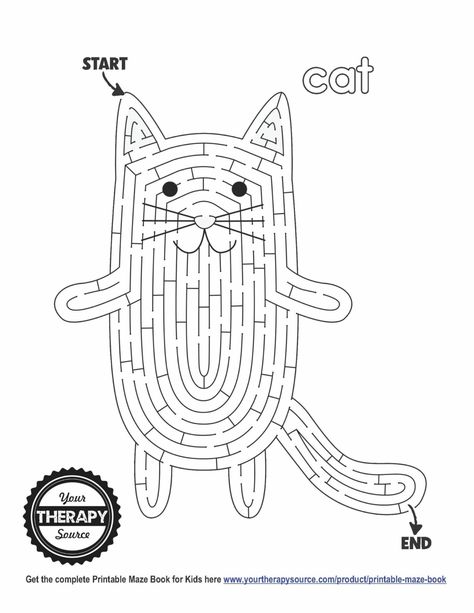 Free Printable Mazes for Kids - Your Therapy Source Maze Puzzles For Kids Free Printables, Kids Mazes Free Printable, Cat Activity For Kids, Printable Mazes For Kids Free, Mindfulness Kids Activities, Mazes For Kids Free Printable, Maze Worksheets For Kids, Puzzle Activities For Kids, Free Printable Mazes For Kids