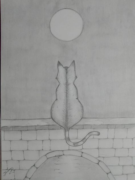 Dibujo de un gatito mirando a la luna Drawings With Meaning, Pencil Sketches Easy, Circle Drawing, Cat Sketch, Easy Canvas Art, What To Draw, Sakura And Sasuke, Animal Sketches, Sketches Easy