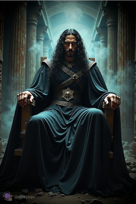 Witness the formidable presence of Hades, the Greek god of the underworld, seated regally on his throne. His piercing gaze and dark robes command respect and awe, capturing the essence of ancient mythology. Perfect for fans of Greek mythology and dark, majestic imagery. #Hades #GreekMythology #Underworld #DarkLord #MythicalGods #Throne #Majestic God Of The Underworld, Command Respect, Legends And Myths, Ancient Mythology, Hades And Persephone, The Underworld, Greek God, Dark Lord, Greek Gods