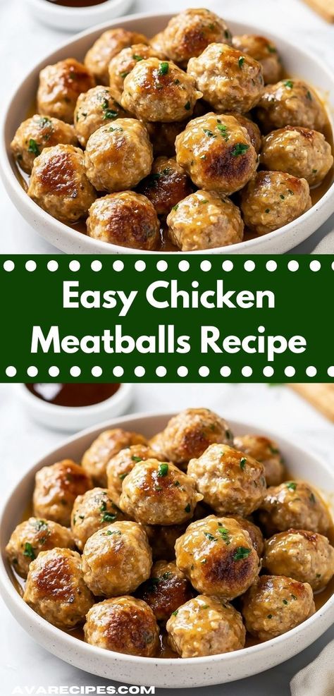 Craving a comforting meal that everyone will love? This chicken meatballs recipe offers tender, juicy bites with a savory kick. Ideal for family dinners, it's a simple and satisfying dish that everyone can enjoy. Chicken Meatball Recipe Air Fryer, Healthy Meatball Appetizer, Low Cal Meatballs, Low Calorie Chicken Meatballs, Chicken Meatball Pasta, Chicken Meatballs Crockpot, Healthy Chicken Meatballs, Easy Chicken Meatballs, Chicken Balls Recipe