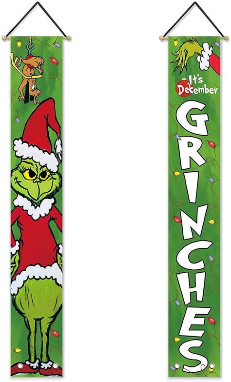 12X72in Porch Sign Christmas, Whoville Christmas, It's December, Grinch Christmas Decorations, December Christmas, Banner Flag, Led Decor, Hanging Banner, Christmas Party Supplies